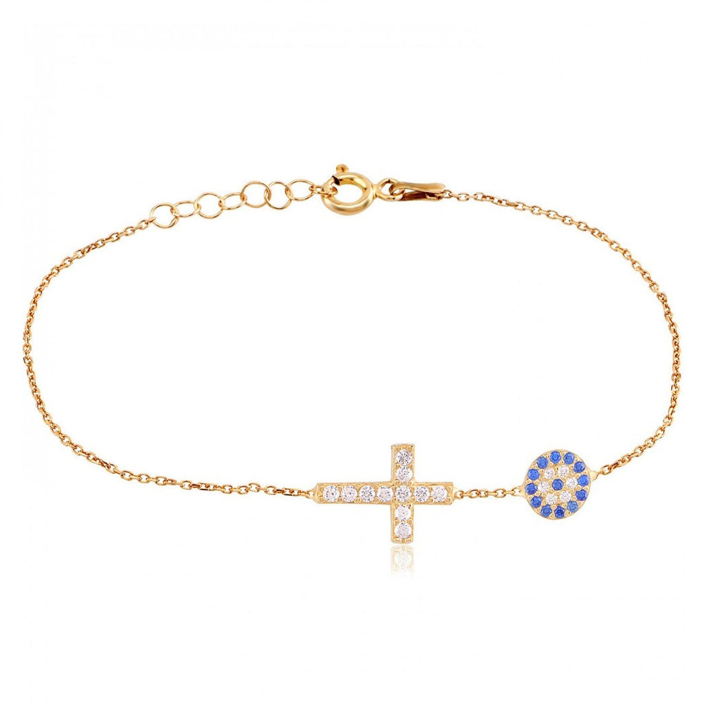 Evil eye and cross Gold Bracelet 925