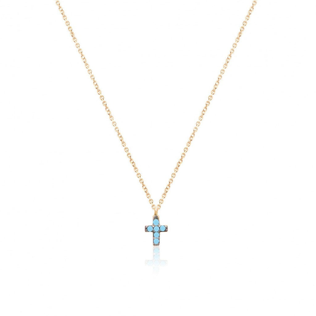 Turquoise cross Necklace Gold Pl 925