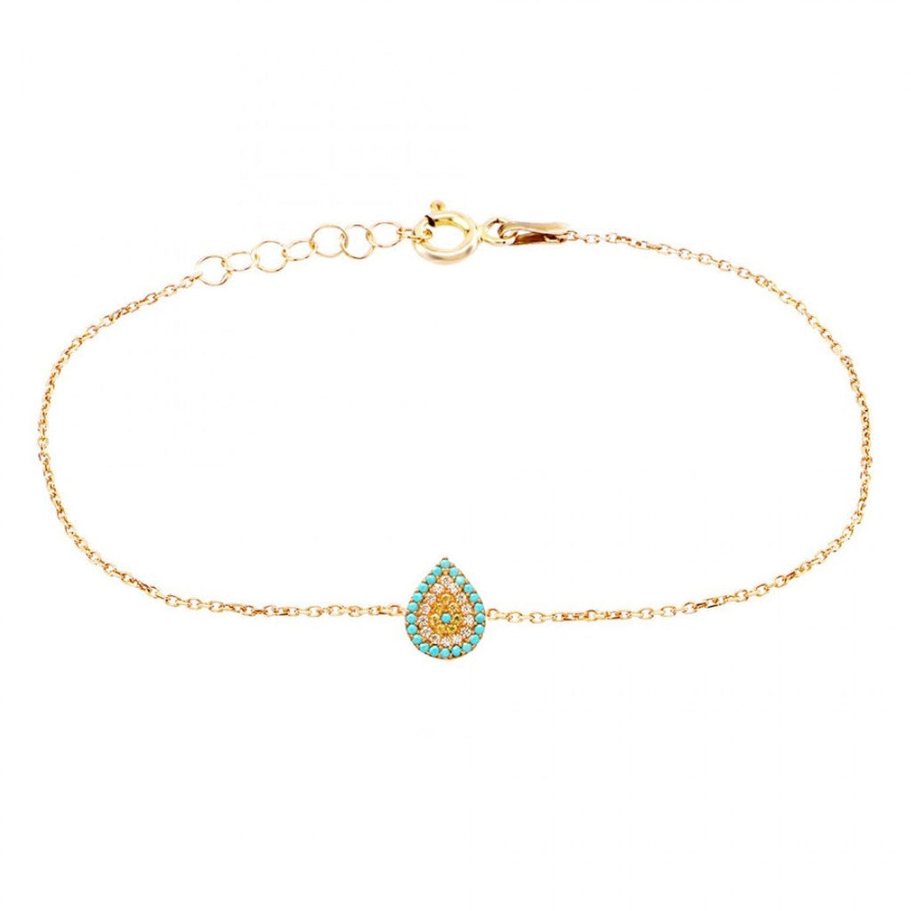 Turquoise Tear drop Gold Bracelet 925