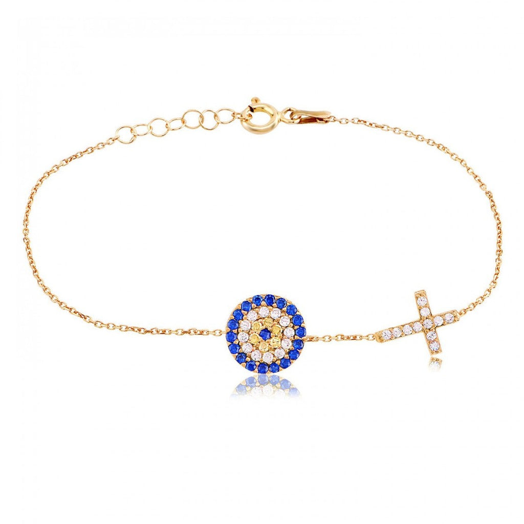 Eye and cross Gold Bracelet 925