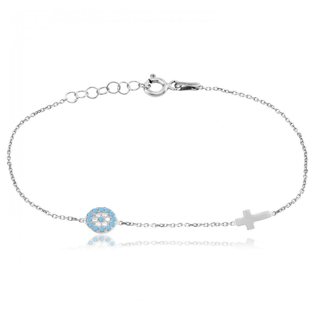 Turquoise Evil eye and cross Bracelet 925