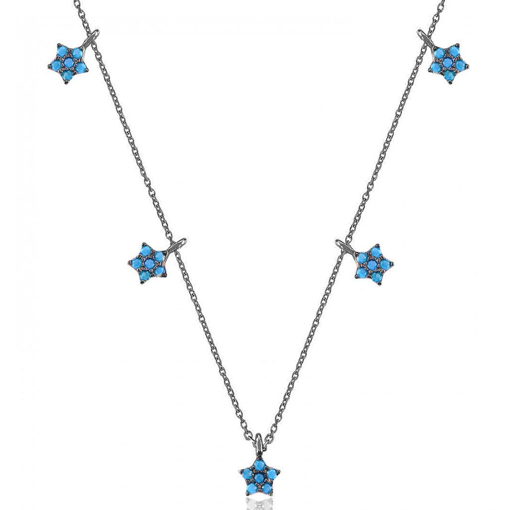 Star Zirgon Necklace Black Pl Silver 925