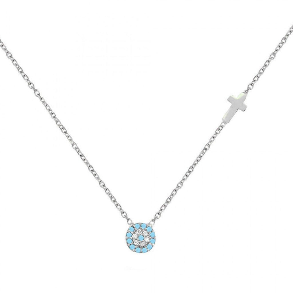 Turquoise Evil Eye and cross Necklace Silver 925