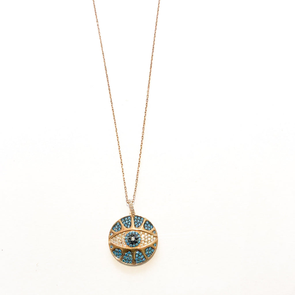 I'm Watching You Eye Necklace Turquoise  / Rose Gold