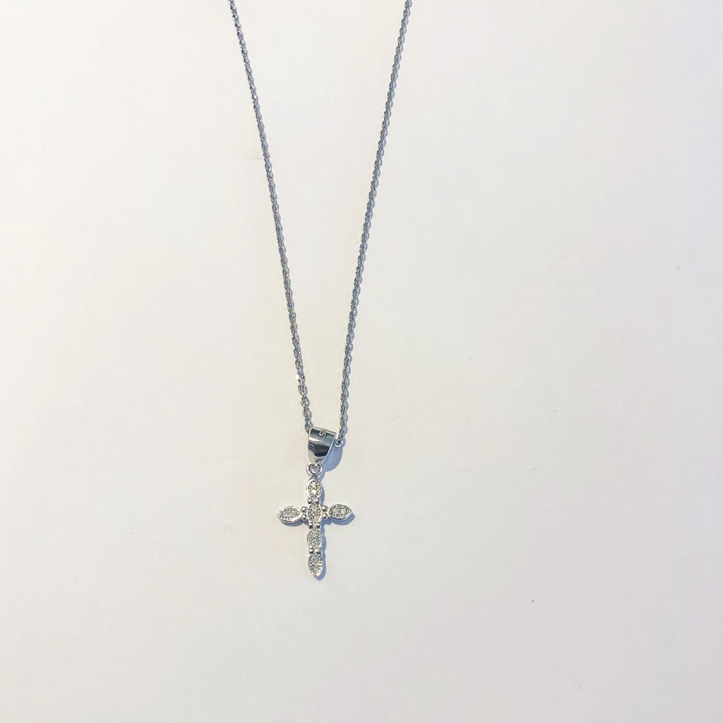 Diamonte Cross Necklace - Silver