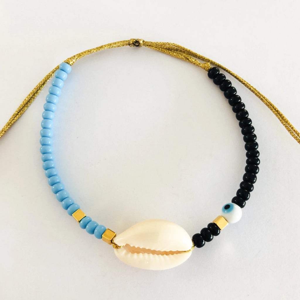 Black, turquoise shell and eye Anklet