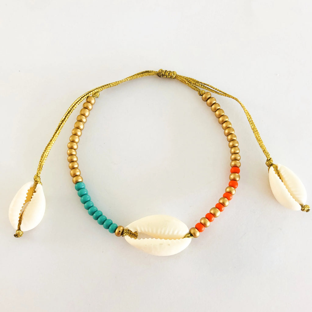 Turquoise & Orange Shell Anklet