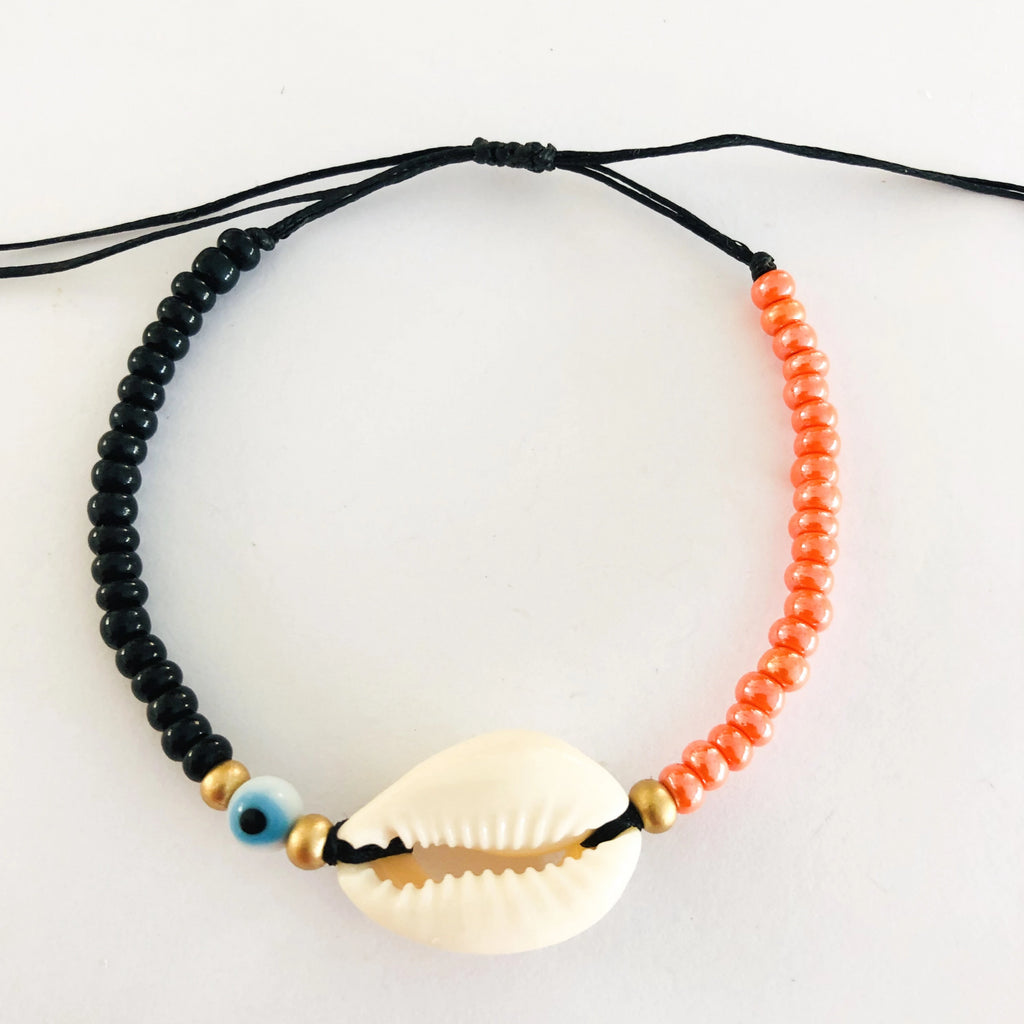 Black & Orange Shell Anklet