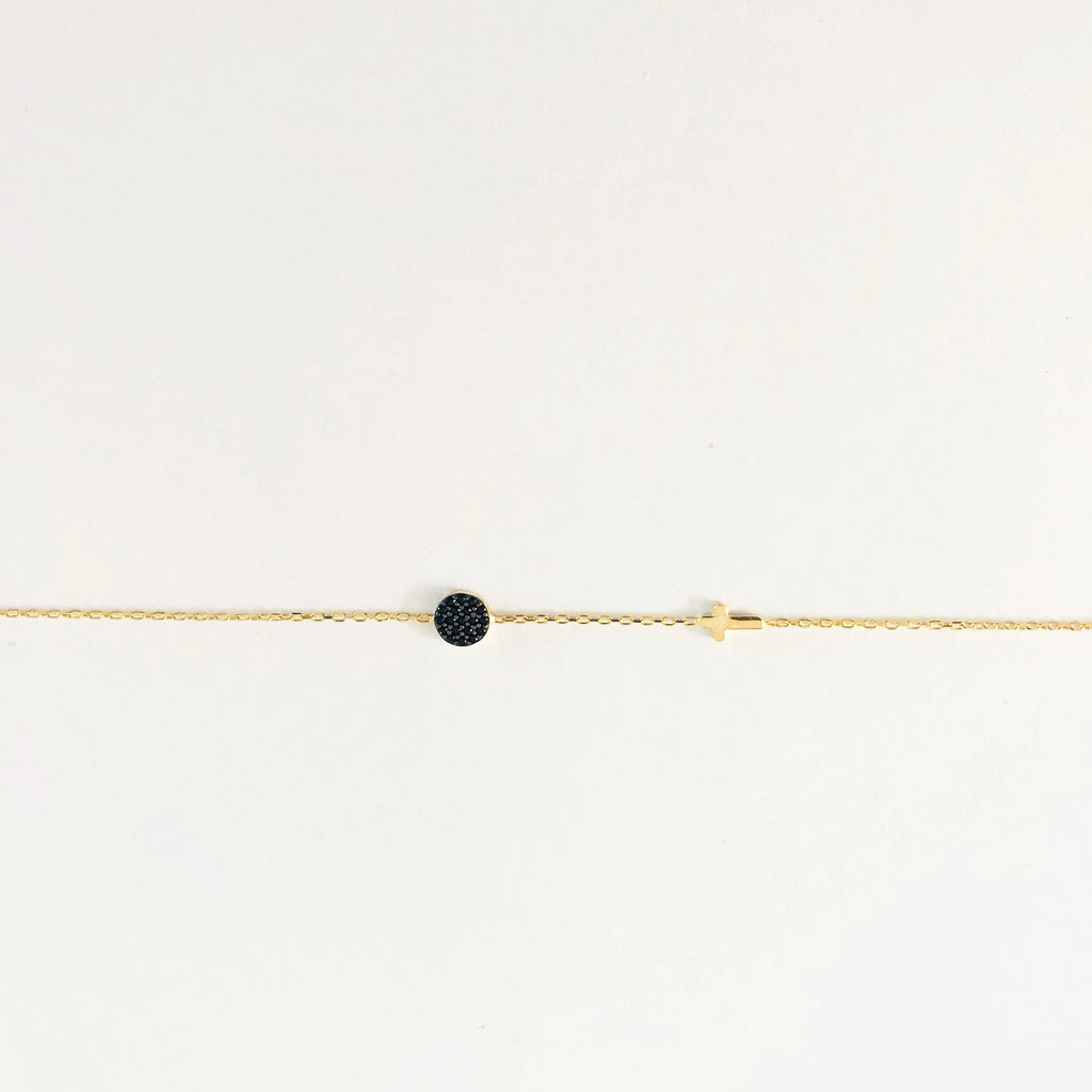 Cross and Black Eye Bracelet - Gold