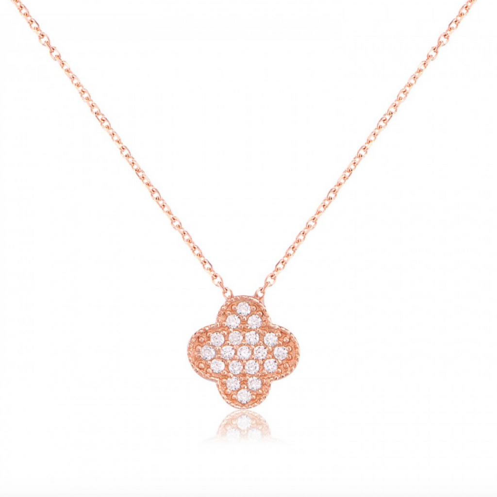 Four Leaf Cross Necklace Rose Gold 925