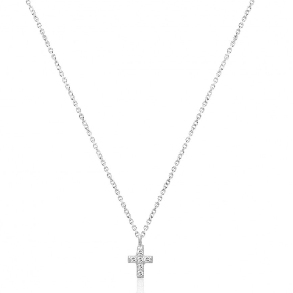 Diamond Small Cross Silver Necklace 925