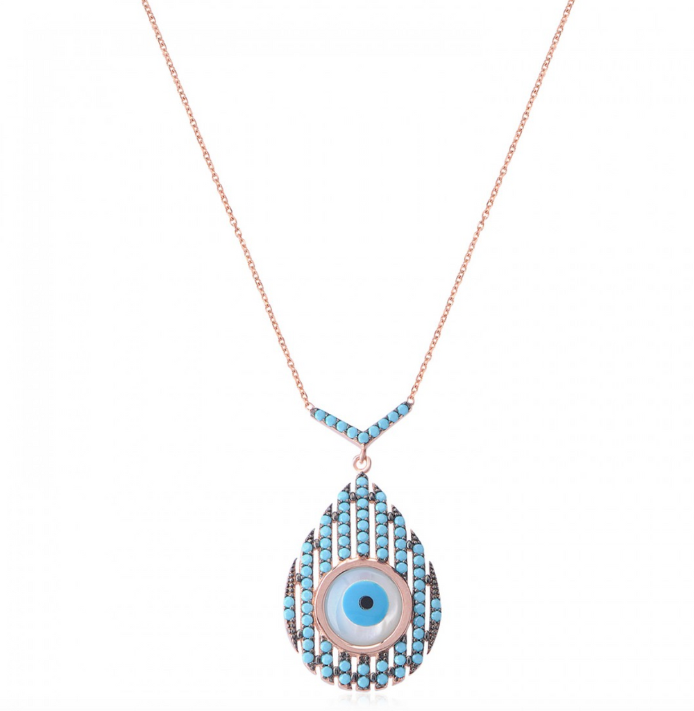 Turquoise Drop Eye Rose Gold Necklace 925