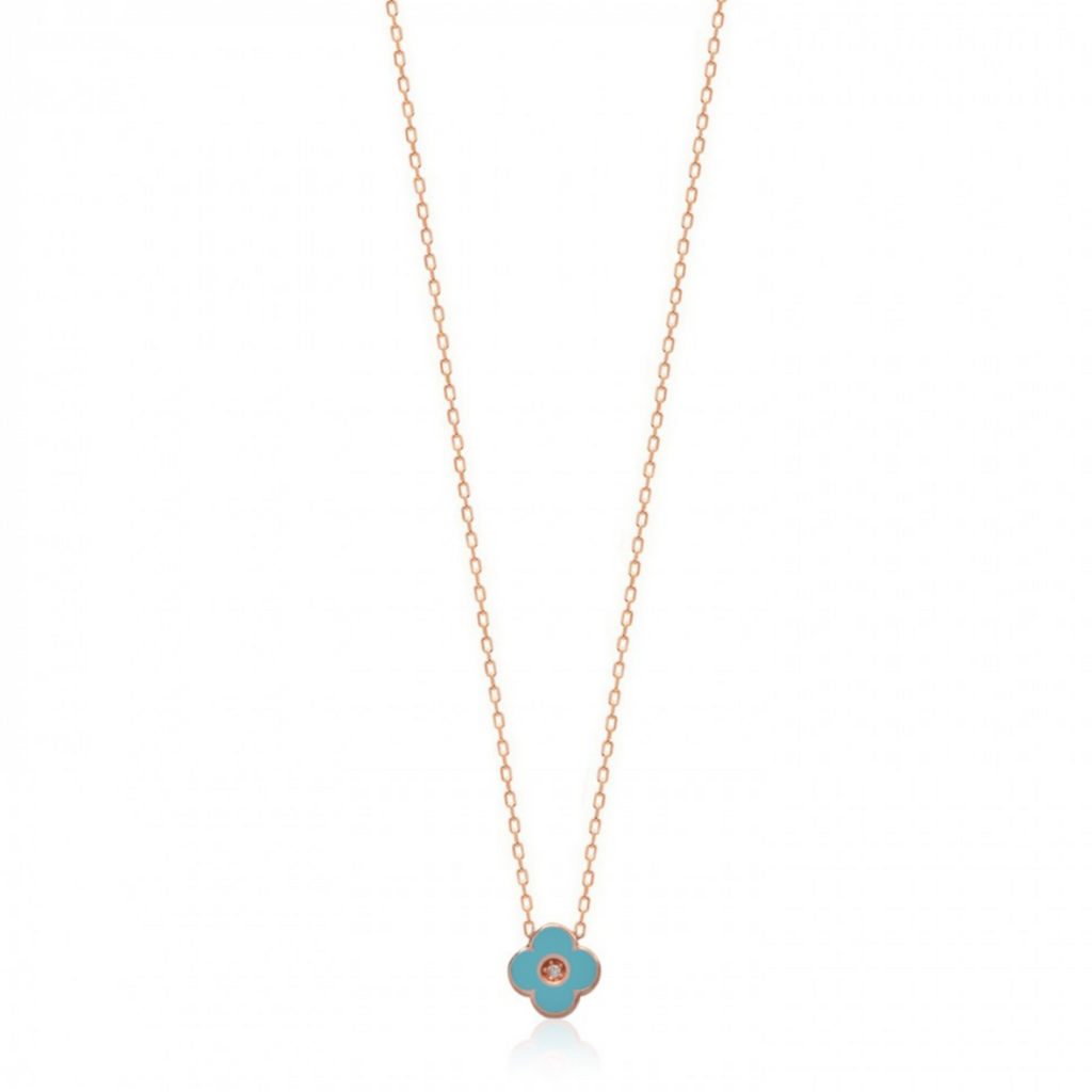 Four Leaf Enamel Cross Rose Gold Necklace 925