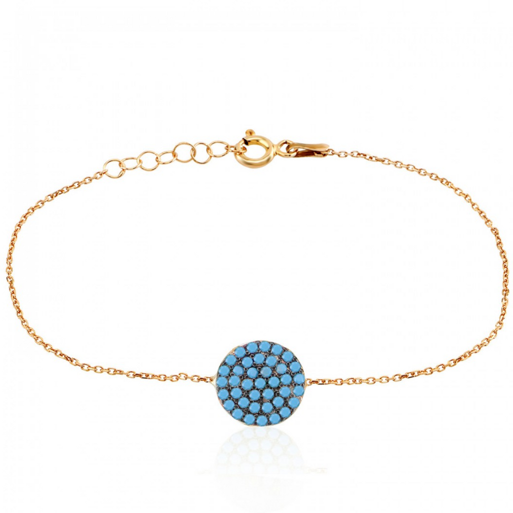 Round Turquoise Eye Gold Bracelet 925