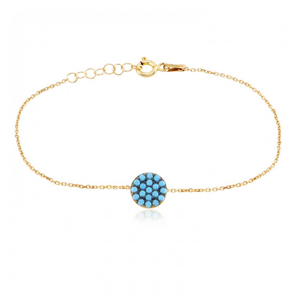Round Turquoise Eye Gold Bracelet 925