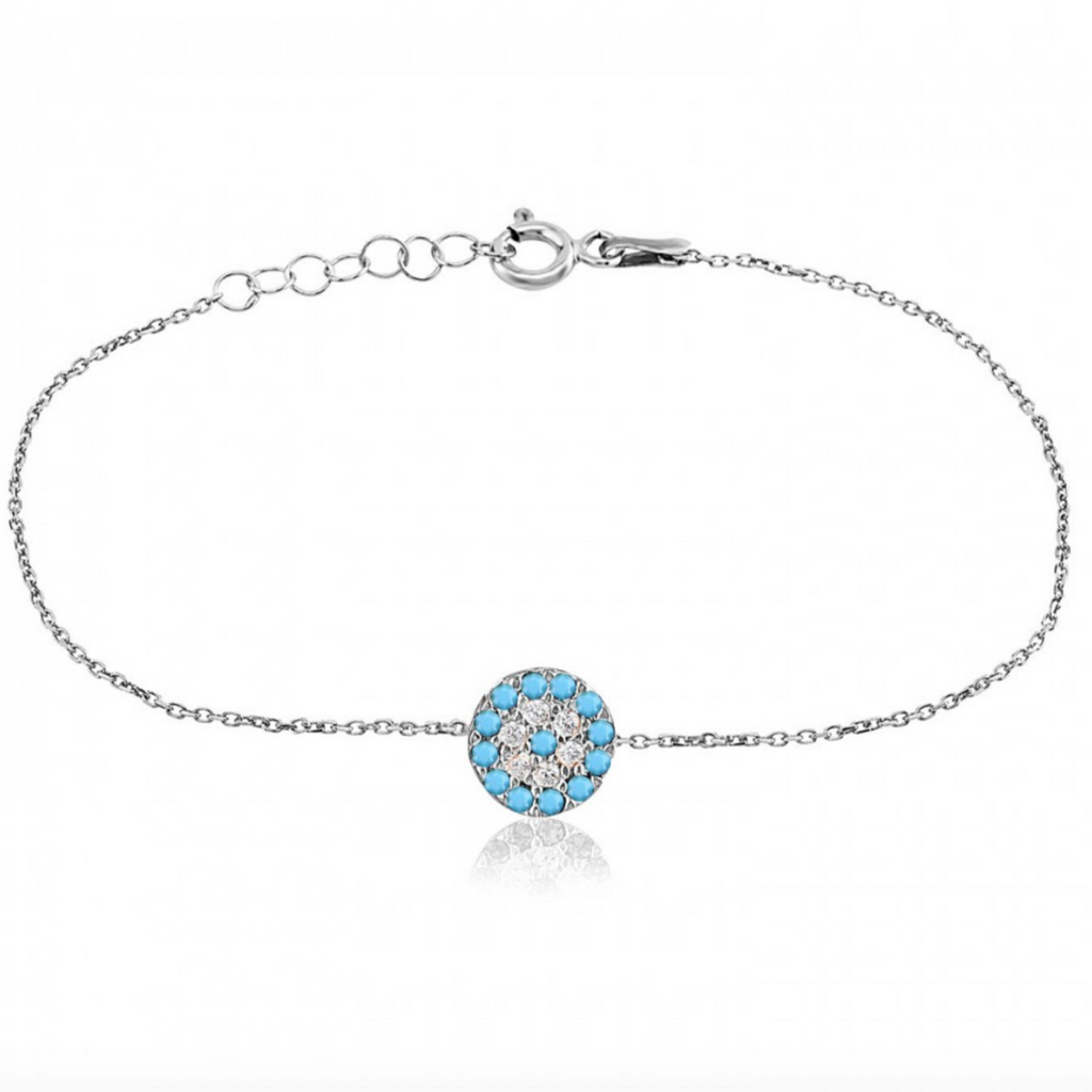 Round Turquoise Eye Silver Bracelet 925