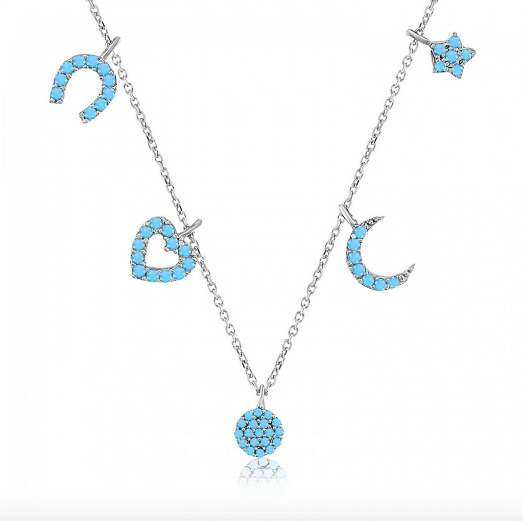 Turquoise Multicharm Silver Necklace 925