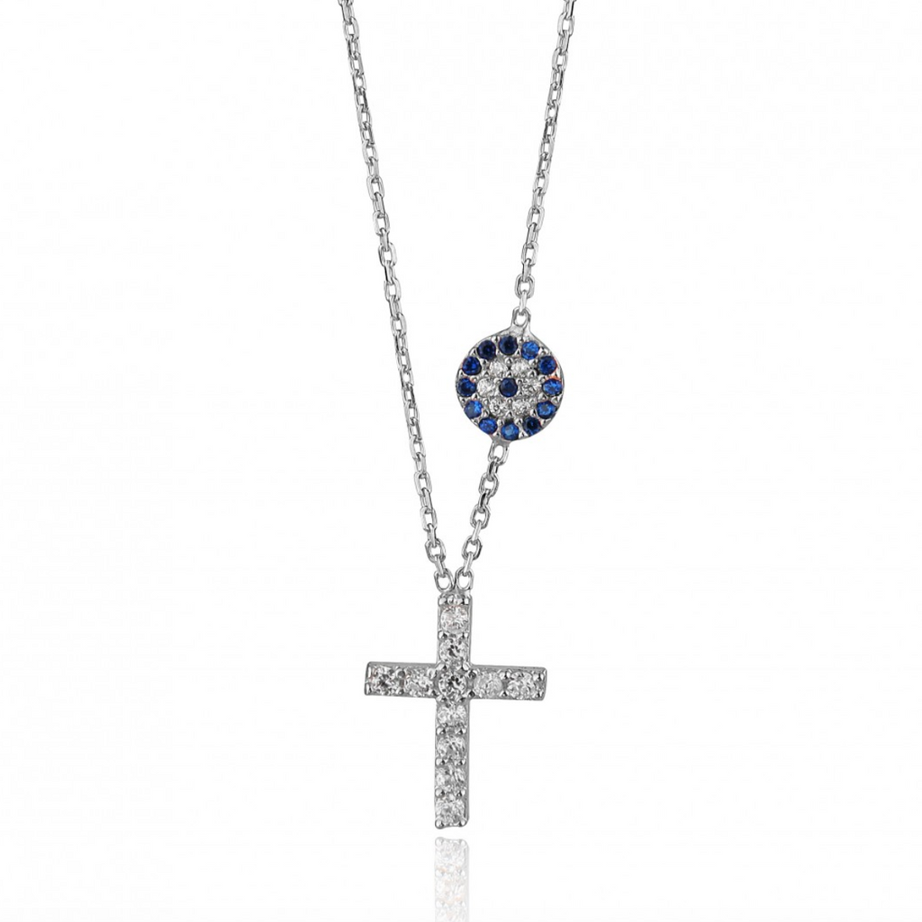 Cross and Evil Eye Necklace Silver 925